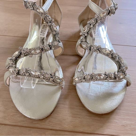 Badgley Mischka Metallic Silver Jeweled Flat Leather Carey Sandal - Picture 13 of 16